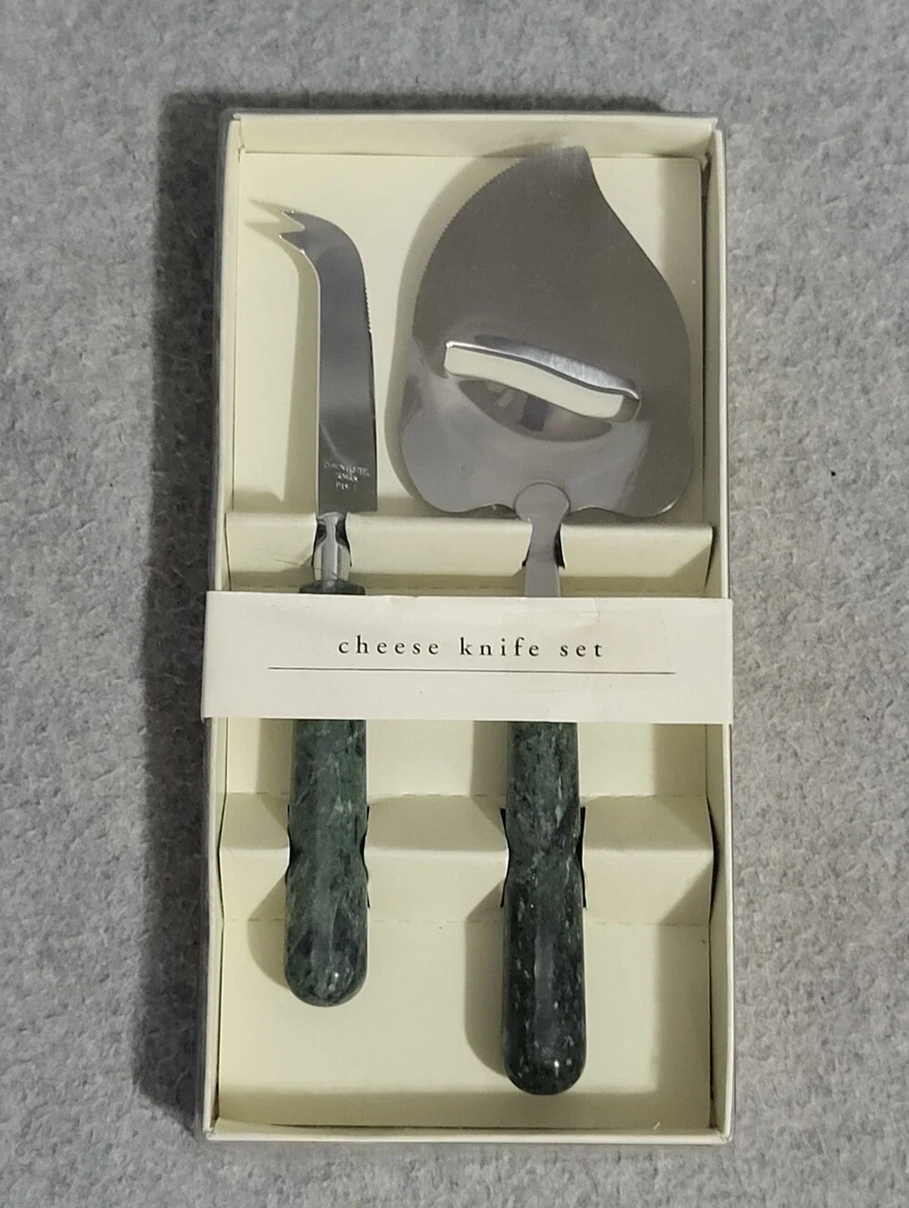 2-Pc Pier 1 Cheese Knife Set Green Marble Handles Stainless Steel Hostess Gift
